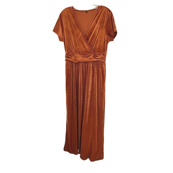 Dresses & Skirts - Women's‎ Maxi Dress Velvet Short Sleeve Copper V-Neck Formal Event Holiday Large